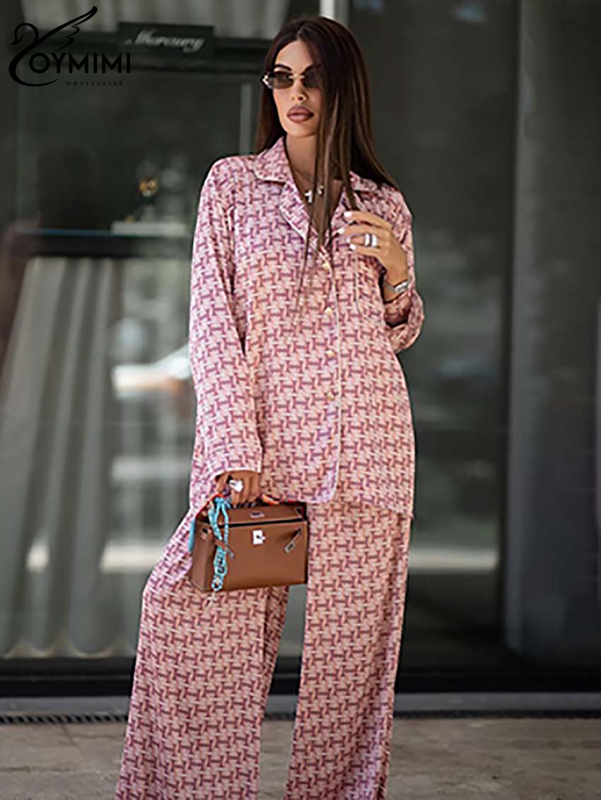 Women'S Formal Wear Suits - Oymimi Fashion Pink Print Damski 2-częściowy