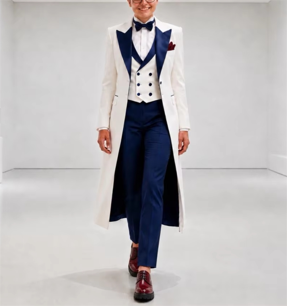 Women'S Formal Wear Suits - Granatowo-biała damska marynarka, elegancki, dopasowany strój