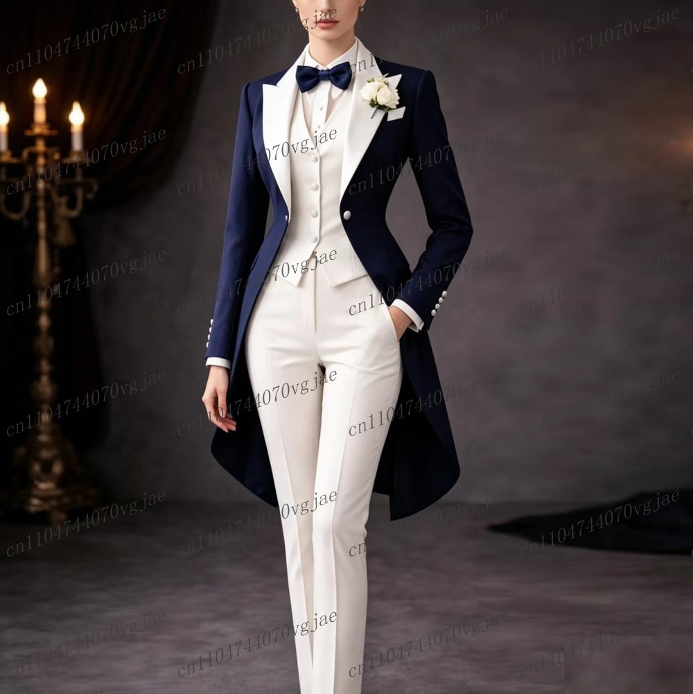 Granatowo-biały długi damski g – Women'S Formal Wear Suits recenzja i cena